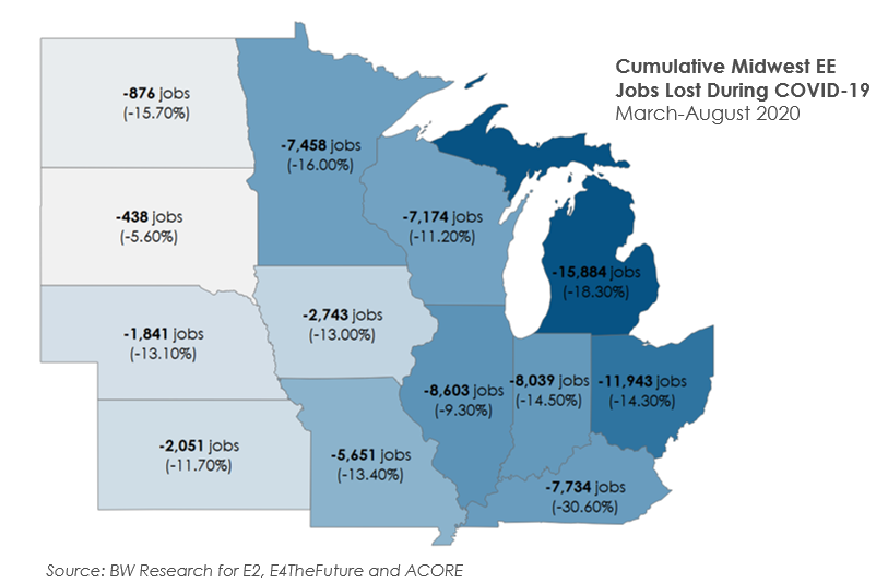 Midwest COVID-19 job loss map