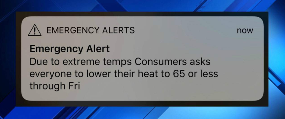 Emergency alert asking customers to lower their heat