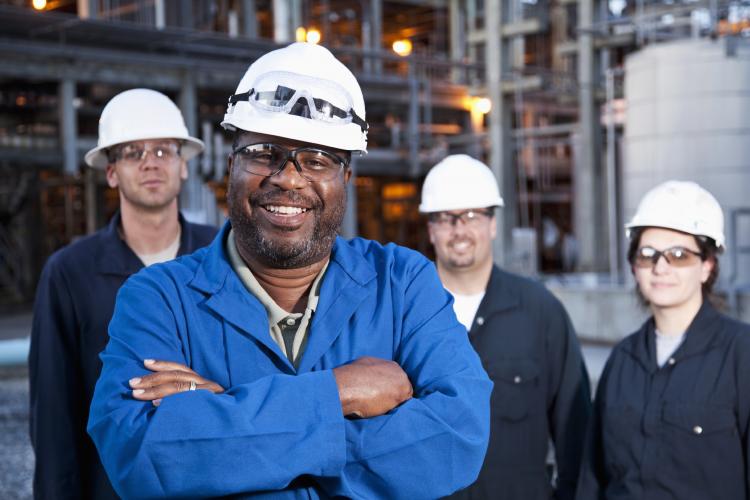 group of workers with hardhats